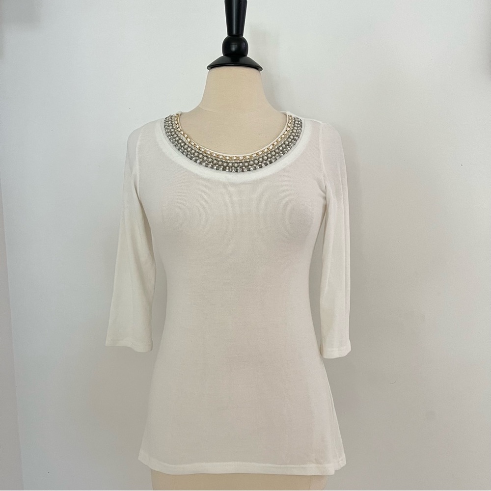 Embellished going out quarter sleeve top
